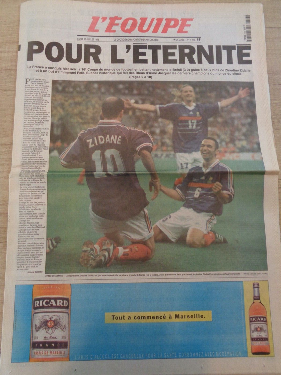 L'EQUIPE coupe du monde 13 juillet 1998 + réédition + 16 Juillet 2018