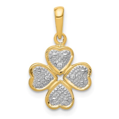 14k Gelbgold 0,02ct. Diamant vierblättriges Kleeblatt Anhänger perfektes Geschenk für sie