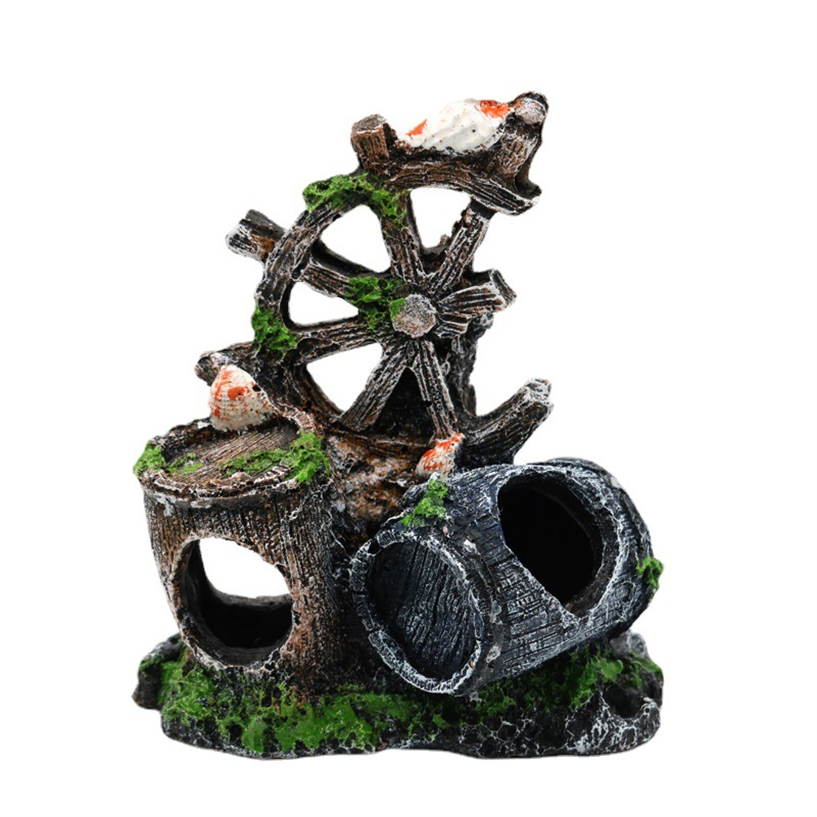Aquarium Ornaments Steering Wheel Wine Barrel Home Fish Tank Decor Accessory