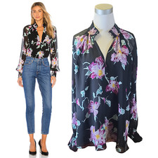 $395 Retail ALC 16 Purple Clematis Silk Georgette High Neck Long Sleeve Top ALC