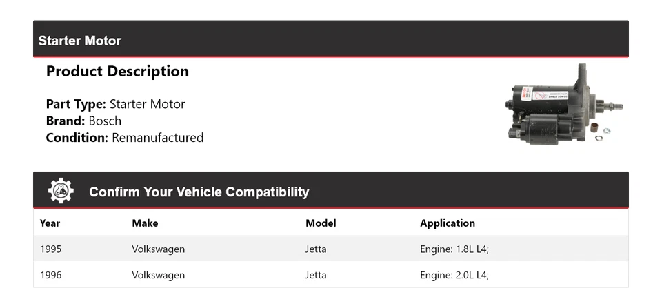 Arranque para Volkswagen Jetta Bosch 1995-1996 (remanufacturado) Foto 2 de 4