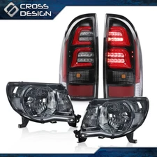 Smoke/Clear Headlights & 3D LED Tube Bar Tail Lights Fit For 05-11 Toyota Tacoma