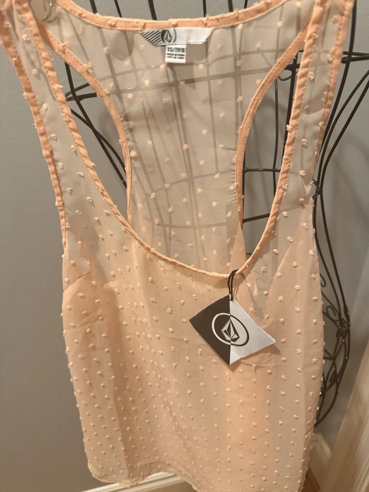 VOLCOM Women's Tank Size XS Sweet Dot Sheer Peach Top NEW - Image 3 of 4