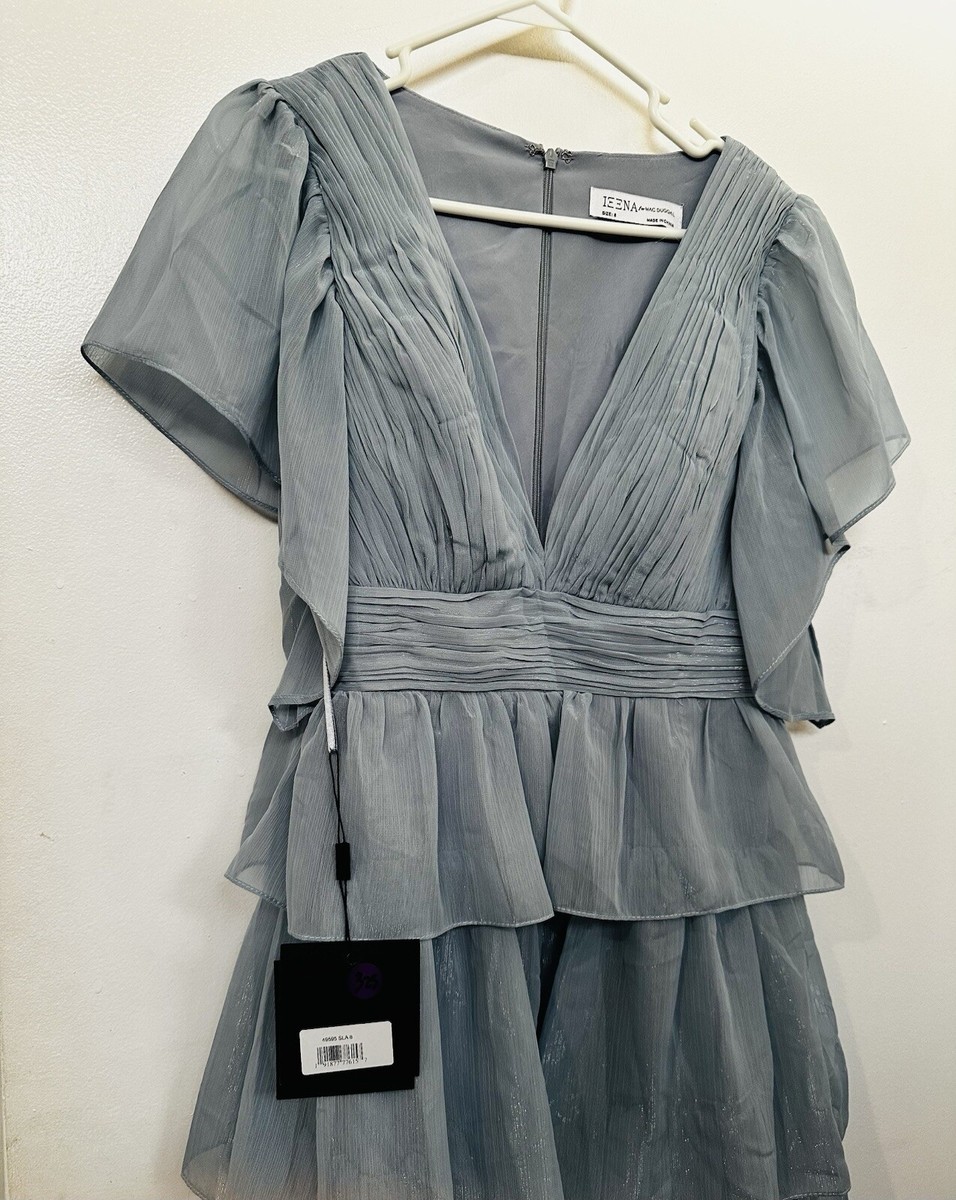 Mac Duggal NWT Metallic Flutter Sleeve Ruffle Tiered Gown in