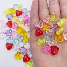 100 Mixed Color Transparent Acrylic Heart Beads 12mm Jewelry Making