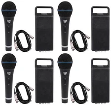 4 Rockville RMM-XLR Dynamic Cardioid Professional Metal Microphones w/XLR Cables