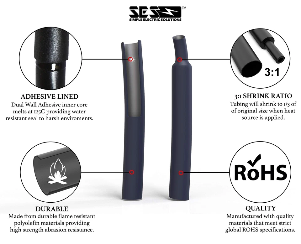 130 PC. Kit termorretráctil marino adhesivo de doble pared - 31 relación de contracción - Multi-C... Foto 2 de 4