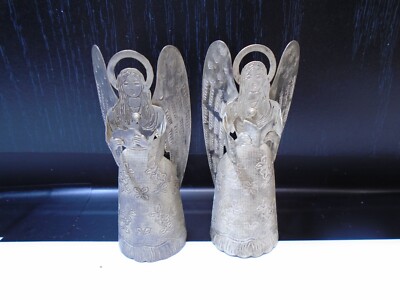 SET OF 2 DELICATE ETCHED ORNATE THIN METAL ANGEL 3'' FIGURINES UNBRANDED (SF124)