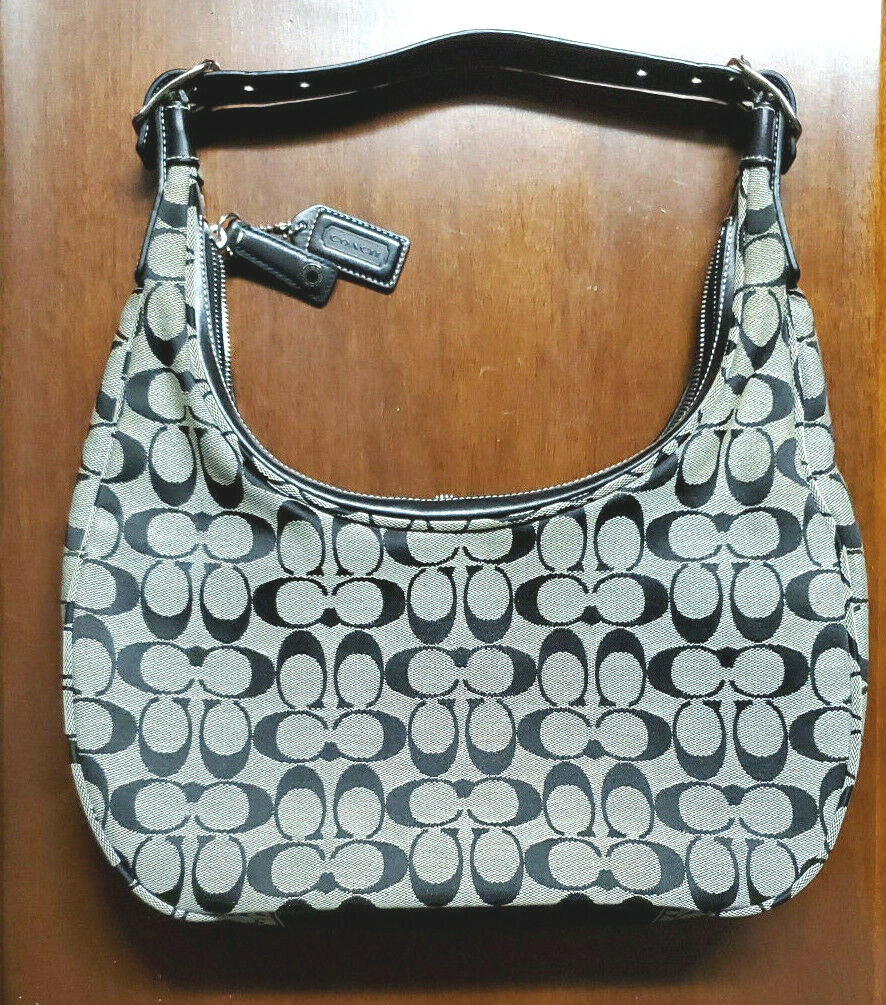 Vintage COACH Ladies Black Khaki & Jacquard Hobo Shoulder Bag