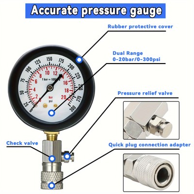 Professional Petrol Engine Compression Tester Kit, Cylinder Pressure Gauge for G