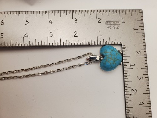 Natural Turquoise Heart Pendant Silver Toned Necklace - Bild 6 von 6