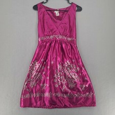 Forever 21 Womes Juniors Sleeveless V-Neck Floral Dress Bow Belt Pink Size Med