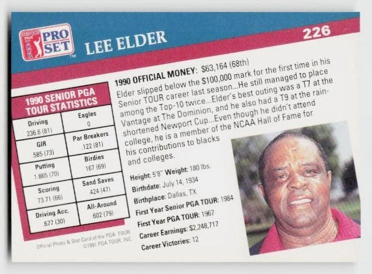 1991 Pro Set PGA Tour #226 Lee Elder - Image 2 of 2