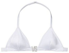 Victoria's Secret Embellished VS Shine Rhinestone Logo Swim Bikini Top White NWT