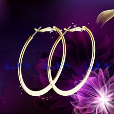 Classic 18K Yellow Gold Filled 2inch/51mm Large Flat Fashion Hoop Earrings N903Y