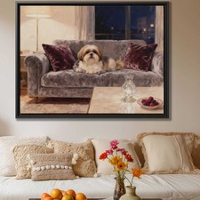 Shih Tzu Oil Painting Canvas Print Dog Wall Art Living Room Decor Framed Artwork