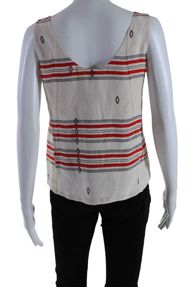 Blusa para mujer Joie cuello redondo sin mangas de seda beige a rayas talla XS Foto 3 de 4