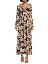 Tommy Hilfiger Women's Floral-Print Maxi Dress Black Beige Size 14 MSRP $149