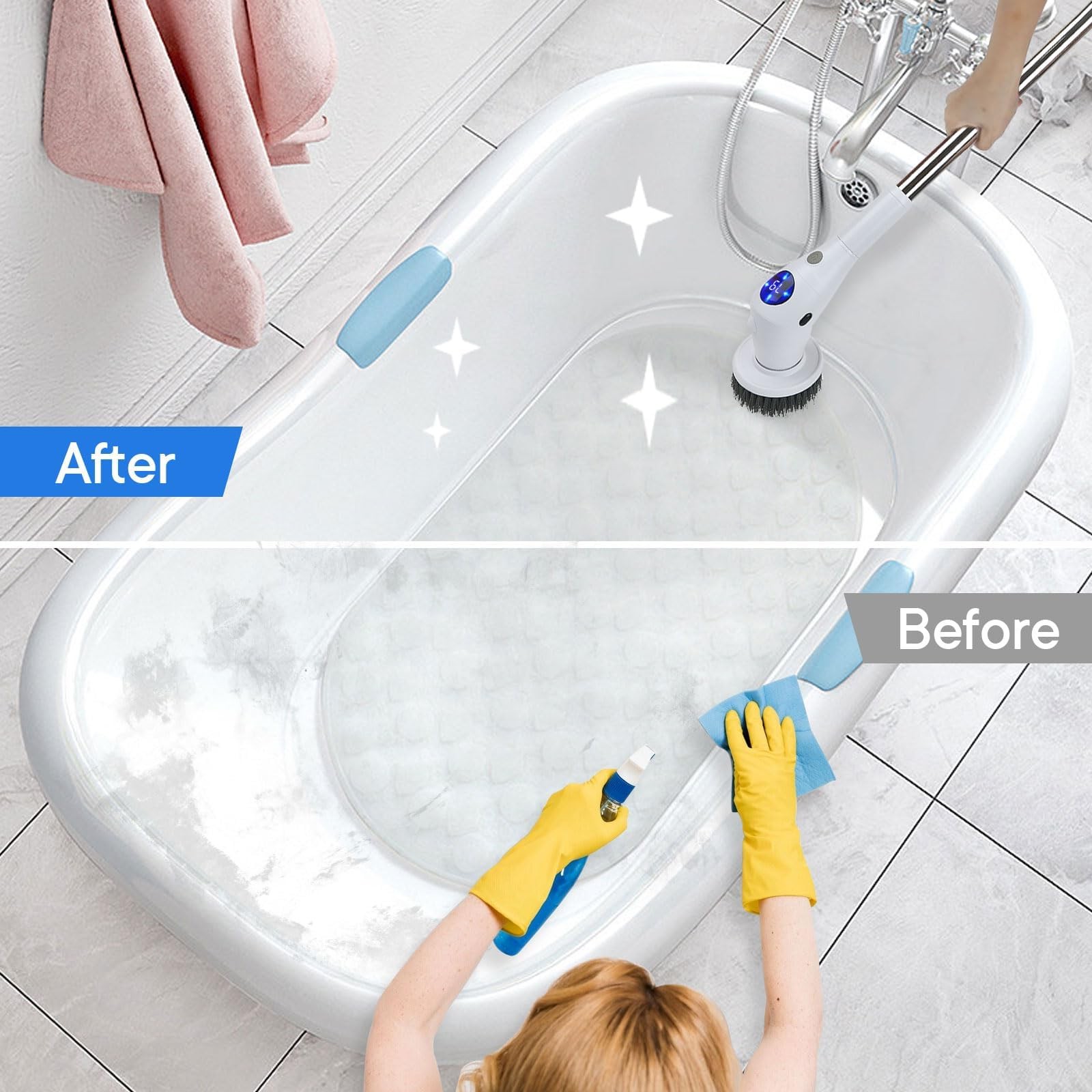Spin Scrubber Bathroom, 8 in 1 Cordless Toilet Brush,3 Speed Shower Scrubber ...