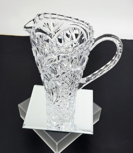 Lead Crystal Pitcher Vintage Thumb Print Edge Excellent Barware/Water 9" x 7" - Picture 2 of 10