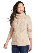 L.L. Bean Mixed-Cable Funnelneck Sweater S small oatmeal heather Double L funnel