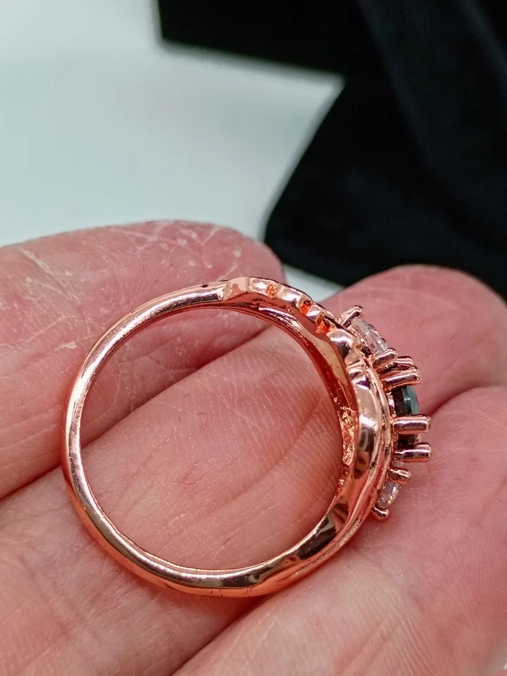 Plato de oro rosa en ónix negro esterlina y circonita cúctel damas anillo de moda talla 9 Foto 4 de 4