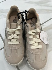 Wonder Nation Girls' Beige Lace Up Sneakers Memory Foam Athletic Shoes Size 2