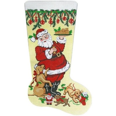 Needlepoint Handpainted Lee Christmas Stocking Santa Treats 23''