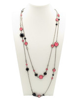 Silver Tone Chain Pink and Black Accent Necklace