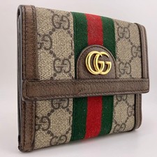GUCCI Ophidia French Flap Wallet GG Marmont Supreme Canvas Brown Bi-Fold Purse