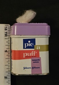 Vintage Johnson & Johnson Pic A Puff Cosmetic Cotton Tin Dispenser 1950s Toy Min