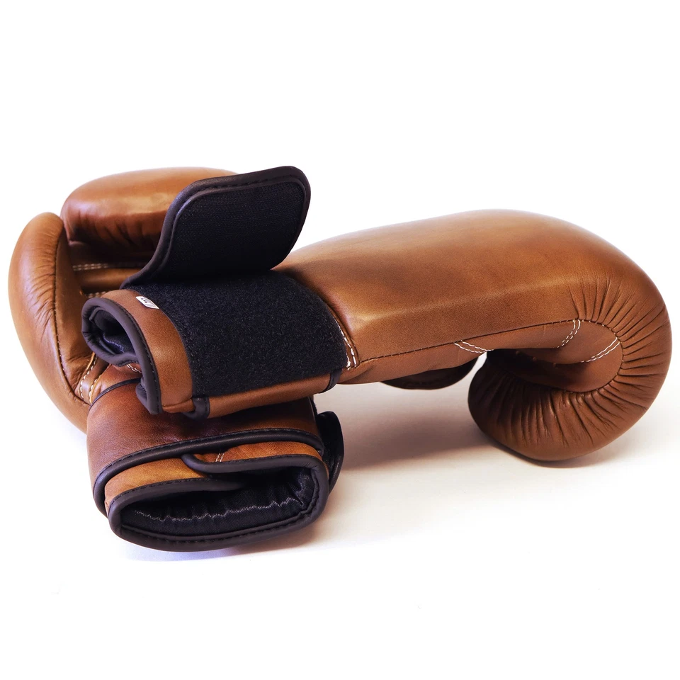 Boxhandschuhe Klettverschluss Echtes Leder Handcrafted 10/12/14 oz Retro Vintage - Bild 2 von 3