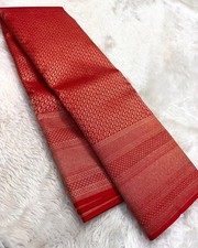 Regal Red Soft Silk Saree with All-Over Golden Zari Design  