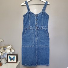 Gap Denim Dress Petite Size 4 Medium Blue Wash V-Neck Button Front Midi