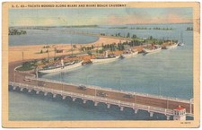 Vintage Yachts Miami and Miami Beach Florida Linen Teich Postcard 1943 Post