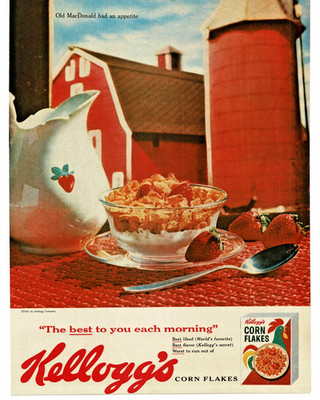 1961 Kellogg's Corn Flakes Vintage Ad Cornelius Rooster Farmhouse Decor Red Barn