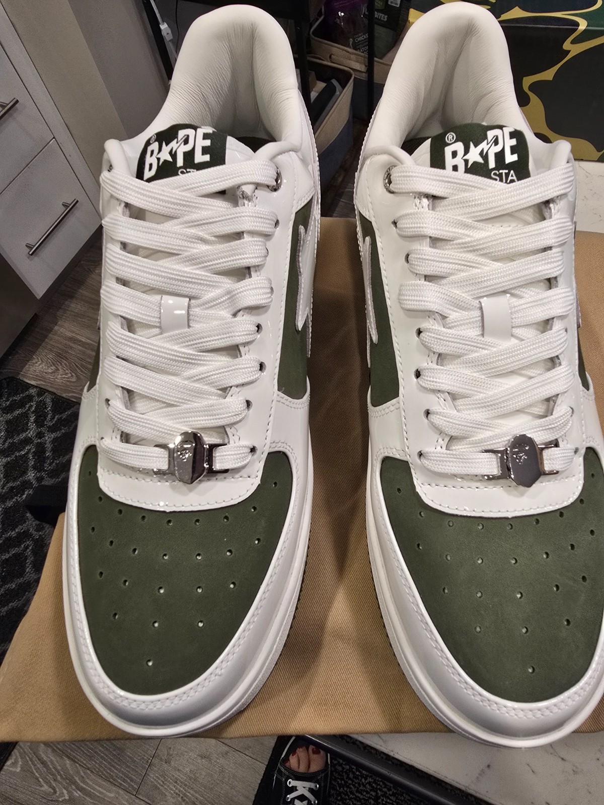 NEW A Bathing APE White & Khaki BAPE STA #6 1K80191306 SHOES SNEAKERS NEW SZ 12 thumbnail 6