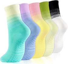 5 Pairs Pilates Socks for Women, Reformer Pilates Socks, Fashionable Gradient Co