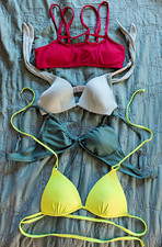 Lot of 4 Women s Triangle Bikini Swim Tops Solid Multicolor M B Adjustable