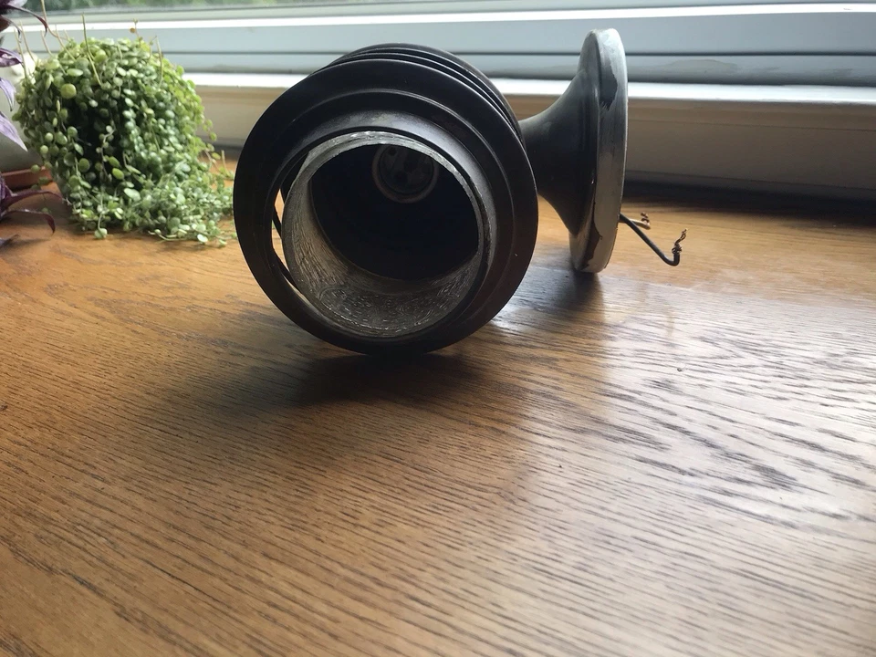  VTG Metal Caged Light Fixture W/ Textured Glass Brass/Copper Union Made USA - Image 4 of 4