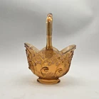 Fenton Cameo Opalescent Lily of the Valley Oval Basket Amber Glass Caramel Vtg