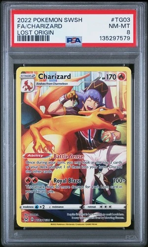 2022 POKEMON SWORD & SHIELD LOST ORIGIN #TG03 FULL ART/CHARIZARD PSA 8