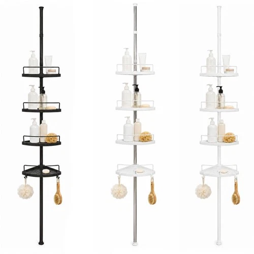 Telescopic Corner Shower Caddy 4 Shelves Adjustable Height 95 to 275cm 3 Colours