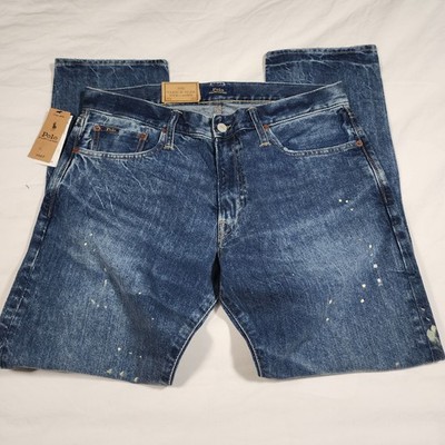Polo Ralph Lauren New Men s Varick Slim Straight Blue Jeans Paint Splatter 33x30