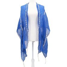 Scarf Shawl Womens OS Blue Sheer Swim Cover Pom Pom Coastal Boho Resort Pool