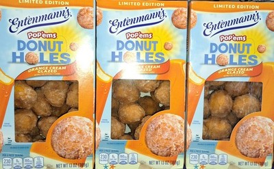 3 boxes of Entenmann's Limited Edition Orange Cream Glazed Pop'ems Donut Holes