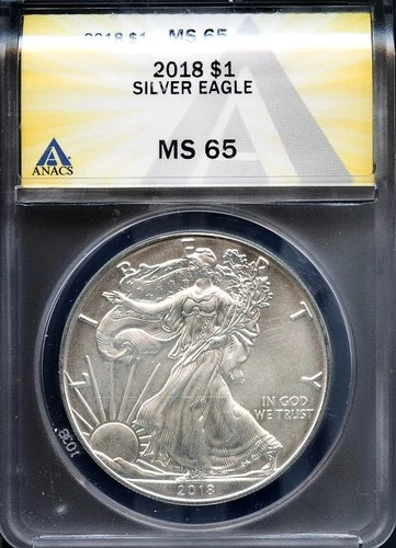 2018 .999 Silver 1oz $1 Silver American Eagle MS 65 ANACS # 7994197 + Bonus