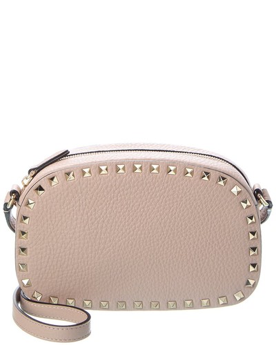 Valentino Rockstud Grainy Leather Camera Bag Women's Pink