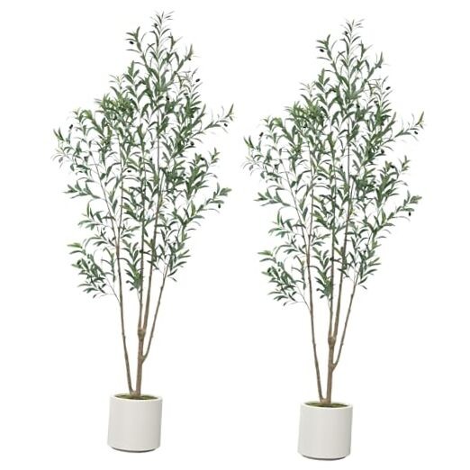 Faux Olive Tree, Olive Trees Artificial Indoor with Pot and Moss, Tall