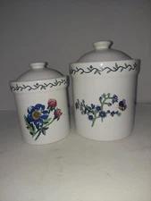 VTG 1980’s International China Company Stoneware Canister Set Of 2 Flowers NICE!